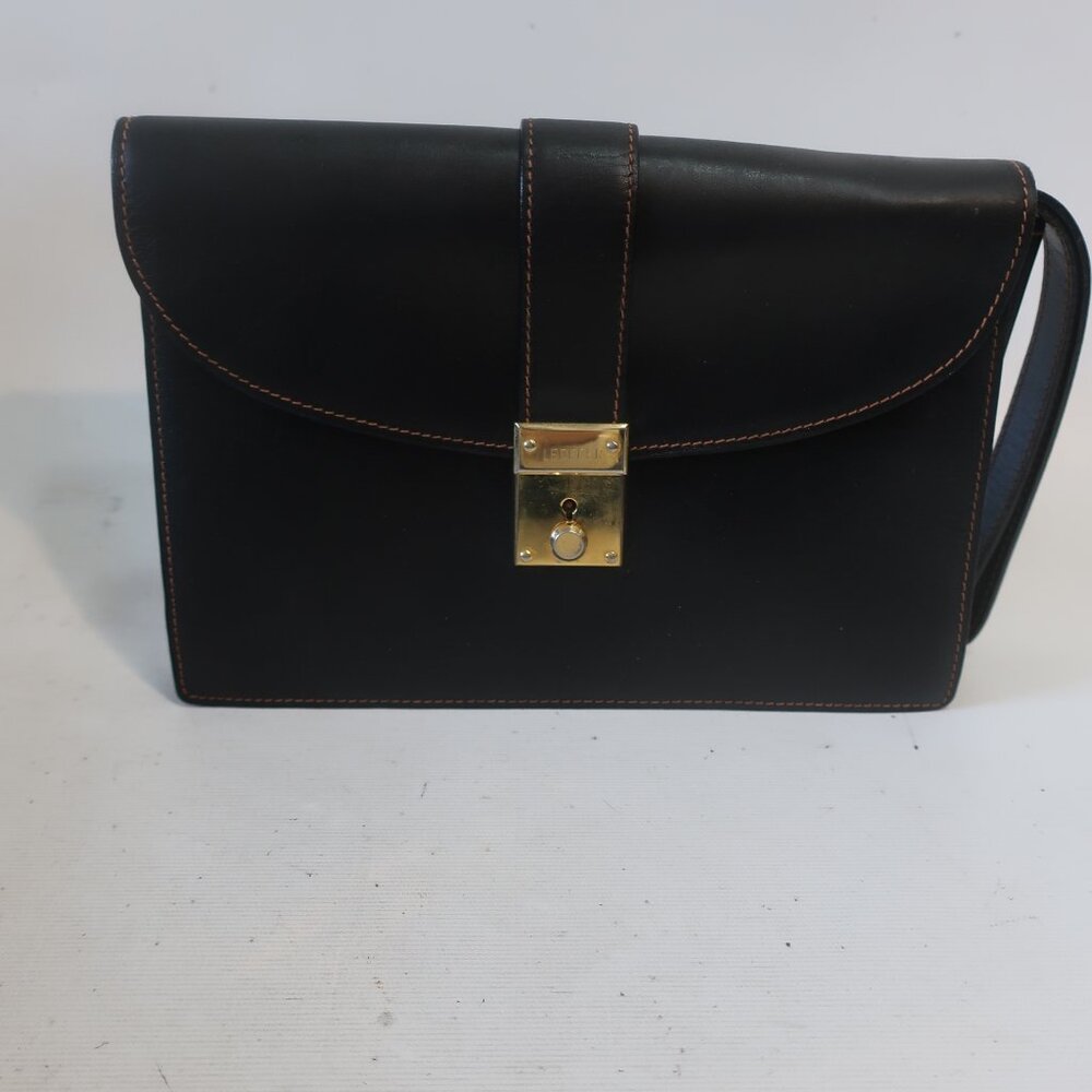 Womens Vintage Lederer Black Leather Clutch Bag - Picture 4 of 12